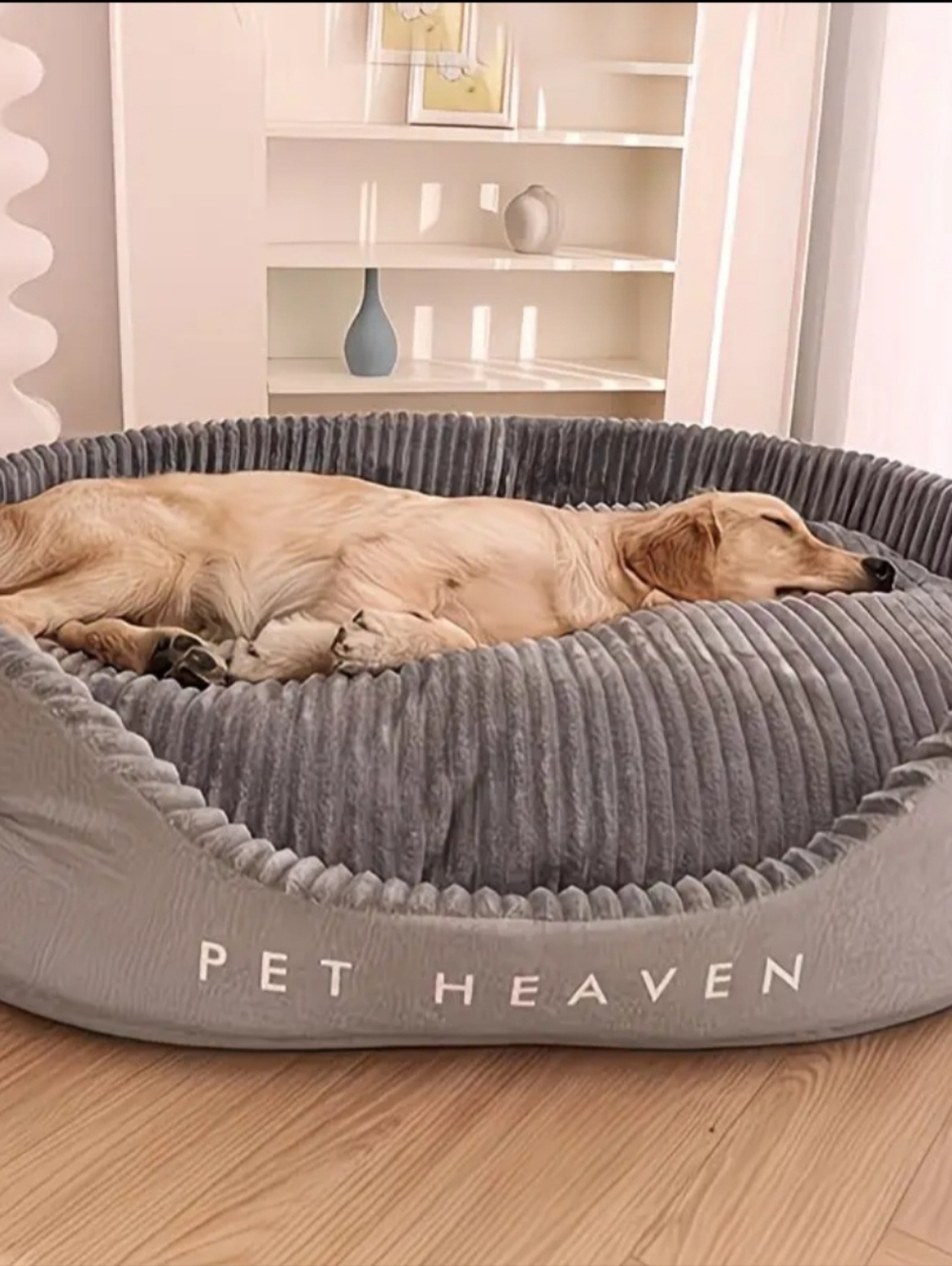 NEW OPEN PACKAGE  Gray Plush Ribbed Dog Bed - Cozy Supportive Pet Cushion